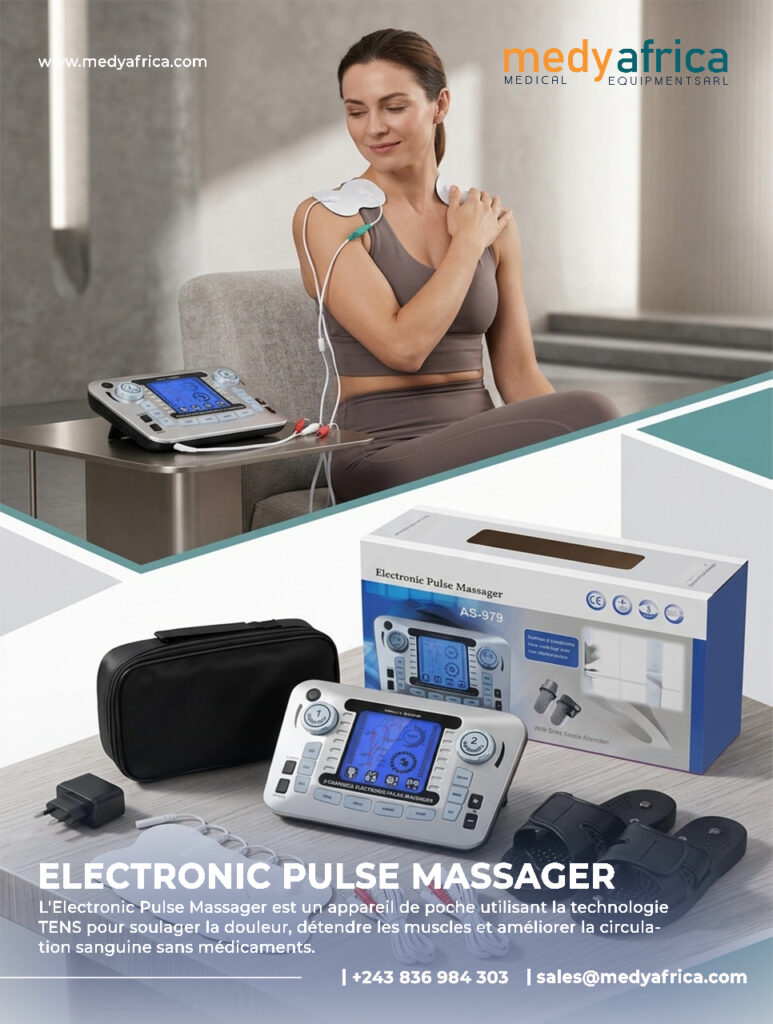 Appareil de thérapie TENS Electronic Pulse Massager AS-979 pour le soulagement des douleurs musculaires et la physiothérapie.