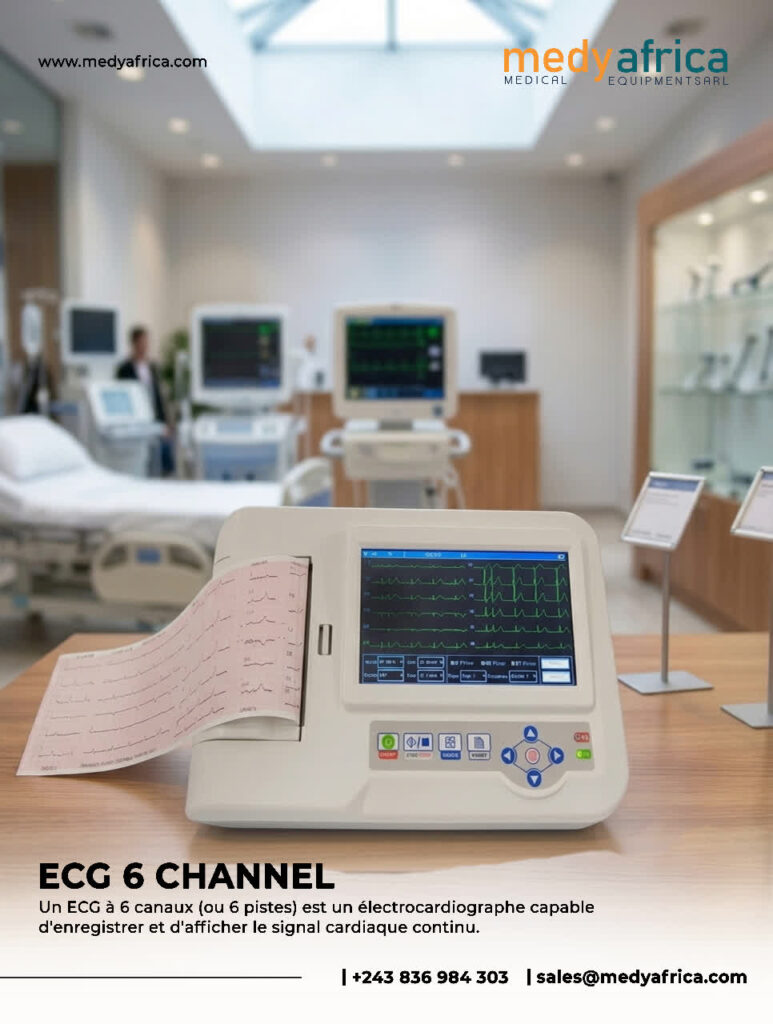 Électrocardiographe ECG à 6 canaux pour le diagnostic cardiaque.
