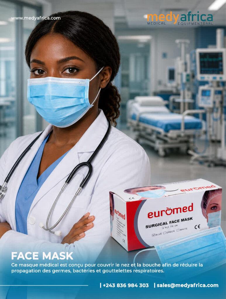 Boîte de masques chirurgicaux bleus à 3 plis Euromed.