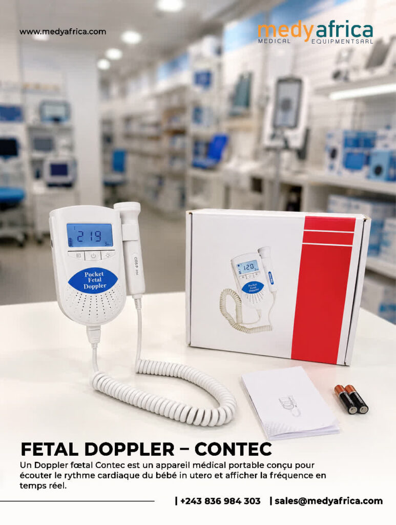 Doppler fœtal portable CONTEC avec écran et sonde.