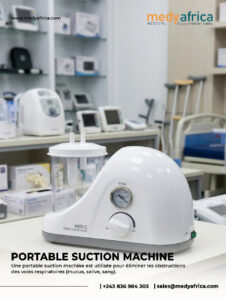 Aspirateur médical portable utilisé pour l’aspiration des sécrétions dans les soins intensifs.